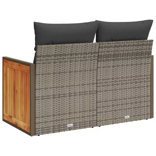 2 személyes szürke polyrattan kerti kanapé párnával