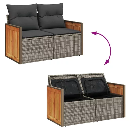 2 személyes szürke polyrattan kerti kanapé párnával