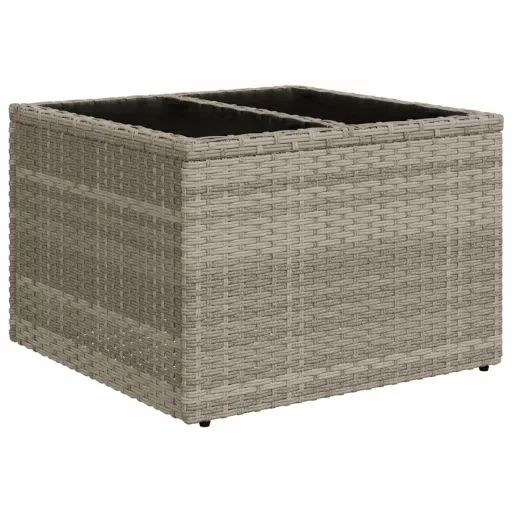 Világosszürke polyrattan üveglapos kerti asztal 55x55x37 cm