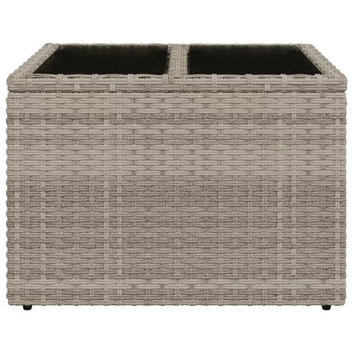 Világosszürke polyrattan üveglapos kerti asztal 55x55x37 cm