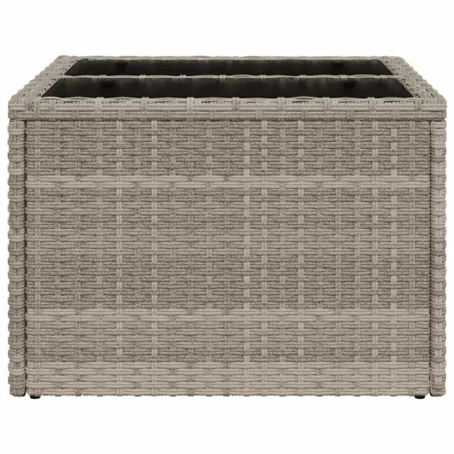 Világosszürke polyrattan üveglapos kerti asztal 55x55x37 cm