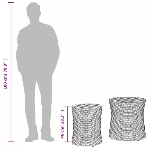 2 db fekete polyrattan kerti kisasztal fa asztallappal