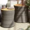 2 db szürke polyrattan kerti kisasztal fa asztallappal