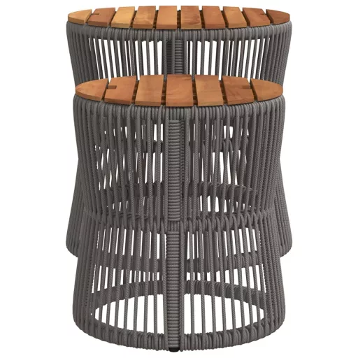 2 db szürke polyrattan kerti kisasztal fa asztallappal