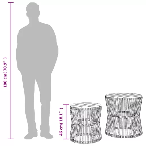 2 db szürke polyrattan kerti kisasztal fa asztallappal