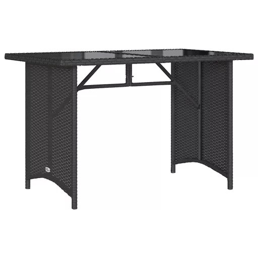Fekete polyrattan üveglapos kerti asztal 110x68x70 cm