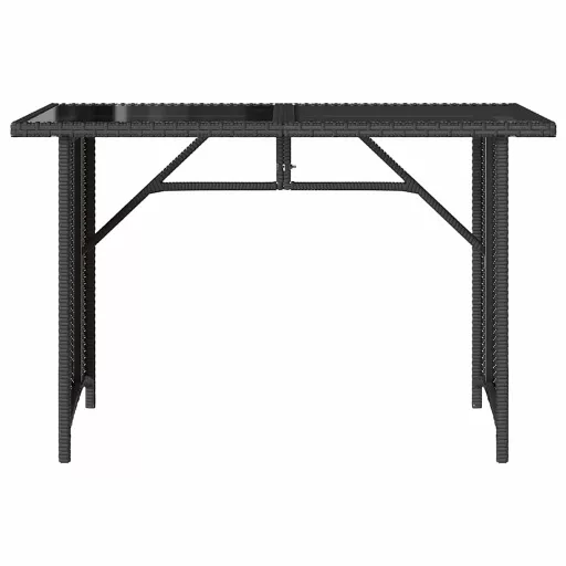 Fekete polyrattan üveglapos kerti asztal 110x68x70 cm
