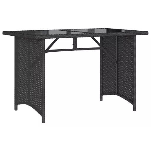 Fekete polyrattan üveglapos kerti asztal 110x68x70 cm