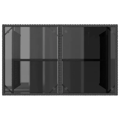 Fekete polyrattan üveglapos kerti asztal 110x68x70 cm