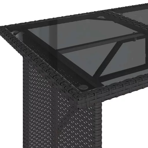 Fekete polyrattan üveglapos kerti asztal 110x68x70 cm