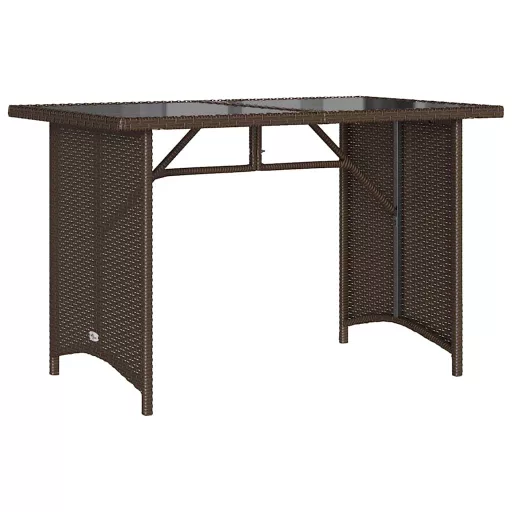 Barna polyrattan üveglapos kerti asztal 110x68x70 cm