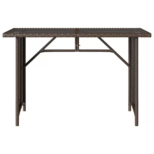 Barna polyrattan üveglapos kerti asztal 110x68x70 cm
