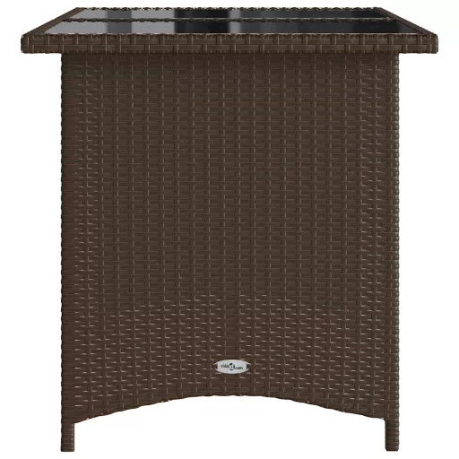 Barna polyrattan üveglapos kerti asztal 110x68x70 cm