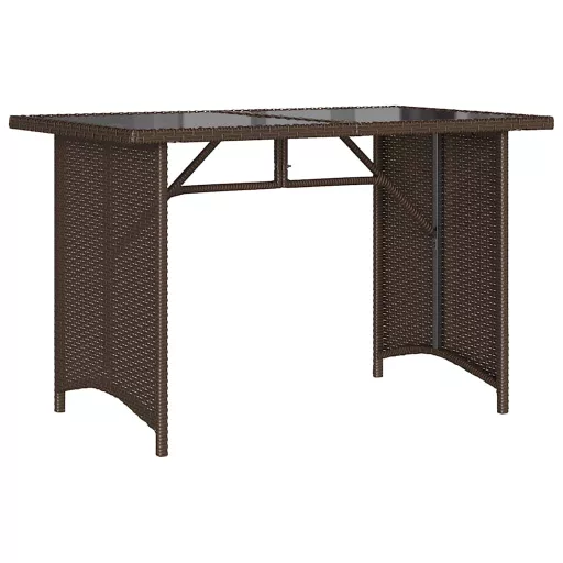 Barna polyrattan üveglapos kerti asztal 110x68x70 cm