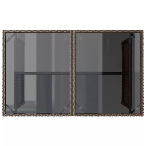Barna polyrattan üveglapos kerti asztal 110x68x70 cm