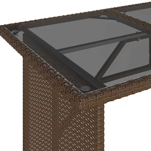 Barna polyrattan üveglapos kerti asztal 110x68x70 cm