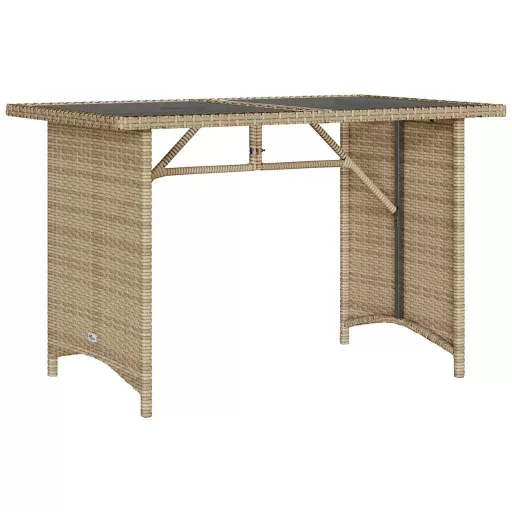 Bézs polyrattan üveglapos kerti asztal 110x68x70 cm