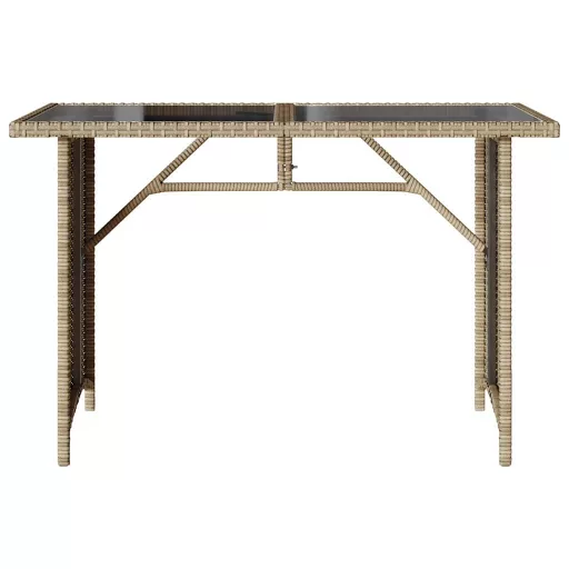 Bézs polyrattan üveglapos kerti asztal 110x68x70 cm
