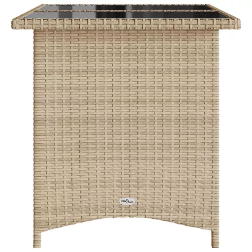 Bézs polyrattan üveglapos kerti asztal 110x68x70 cm