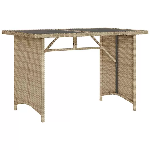 Bézs polyrattan üveglapos kerti asztal 110x68x70 cm