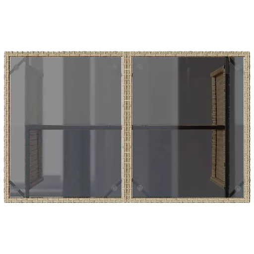 Bézs polyrattan üveglapos kerti asztal 110x68x70 cm