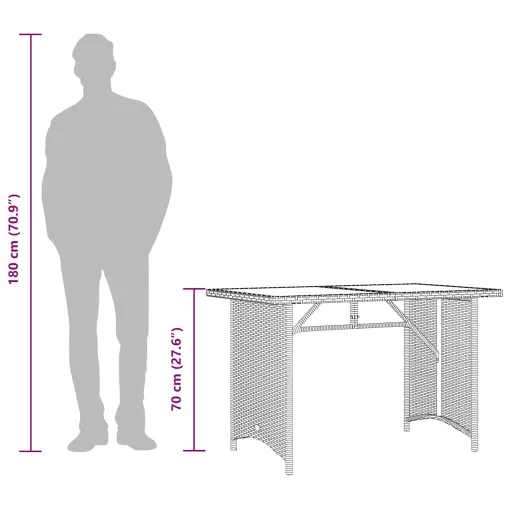 Bézs polyrattan üveglapos kerti asztal 110x68x70 cm