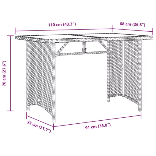 Szürke polyrattan falapos kerti asztal 110x68x70 cm