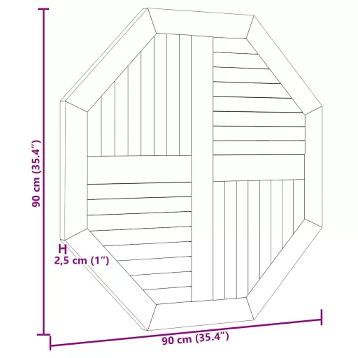 Tömör tíkfa nyolcszögletű asztallap 90 x 90 x 2,5 cm