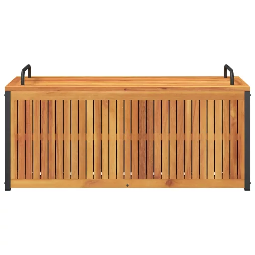 Tömör akácfa és acél kültéri párnatartó láda 110x45x42/53 cm