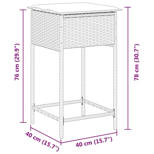2 db fekete polyrattan kerti bárszék párnával