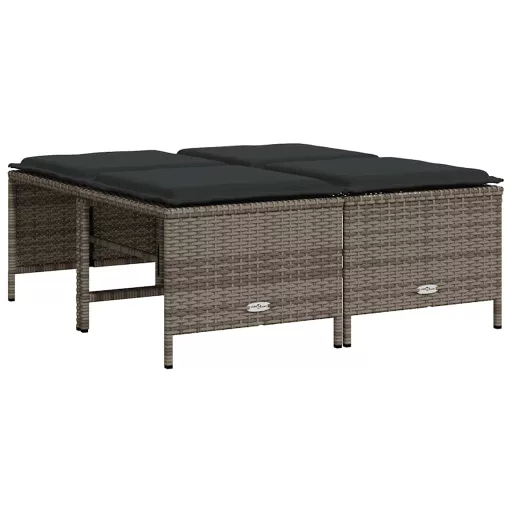 4 db szürke polyrattan kerti szék párnákkal