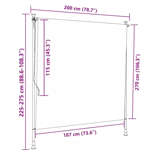Kék és fehér szövet és acél kültéri roló 200 x 270 cm