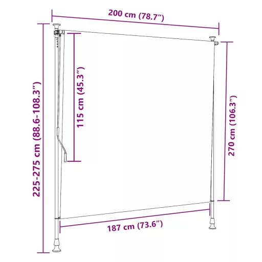 Narancssárga és fehér szövet és acél kültéri roló 200 x 270 cm