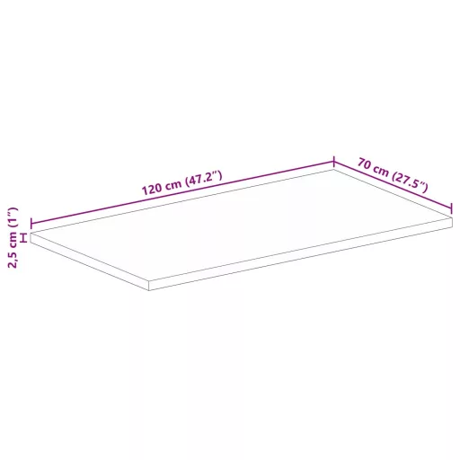 Tömör újrahasznosított fa téglalap alakú asztallap 120x70x2,5cm