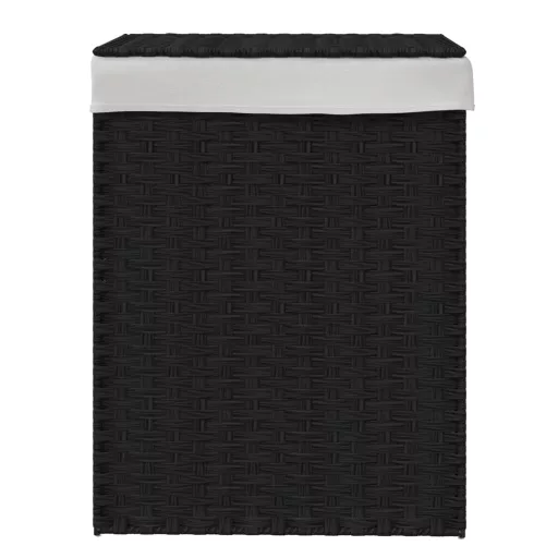 Fekete polyrattan szennyeskosár fedéllel 46x33x60 cm