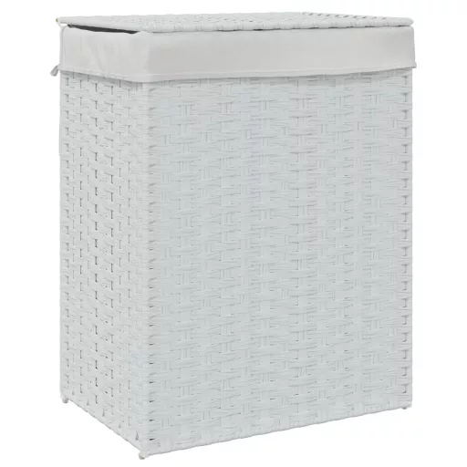 Fehér polyrattan szennyeskosár fedéllel 46x33x60 cm