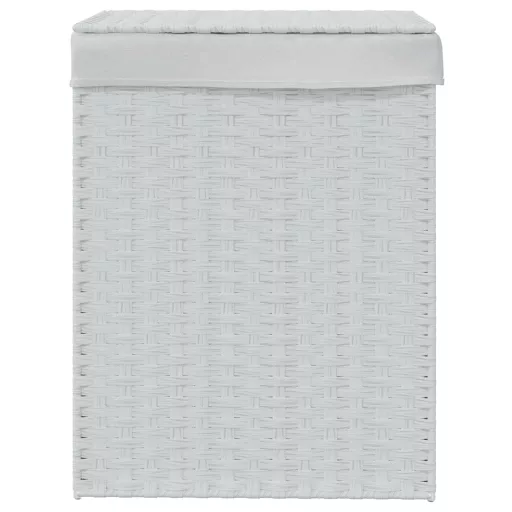 Fehér polyrattan szennyeskosár fedéllel 46x33x60 cm