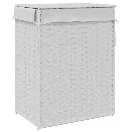 Fehér polyrattan szennyeskosár fedéllel 46x33x60 cm