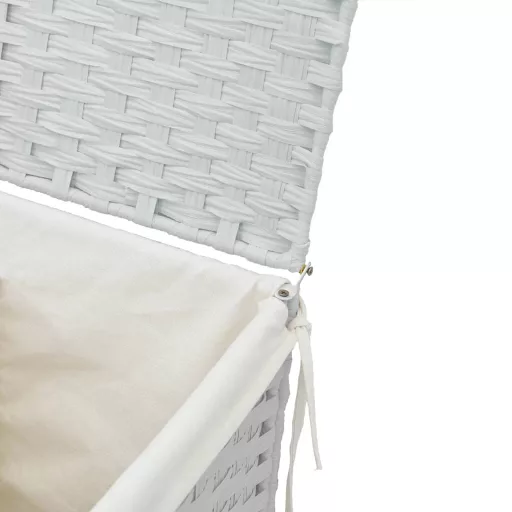 Fehér polyrattan szennyeskosár fedéllel 46x33x60 cm