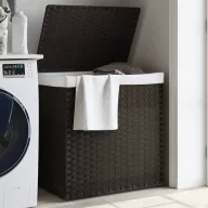   Sötétbarna polyrattan szennyeskosár 2 rekesszel 53x35x57 cm