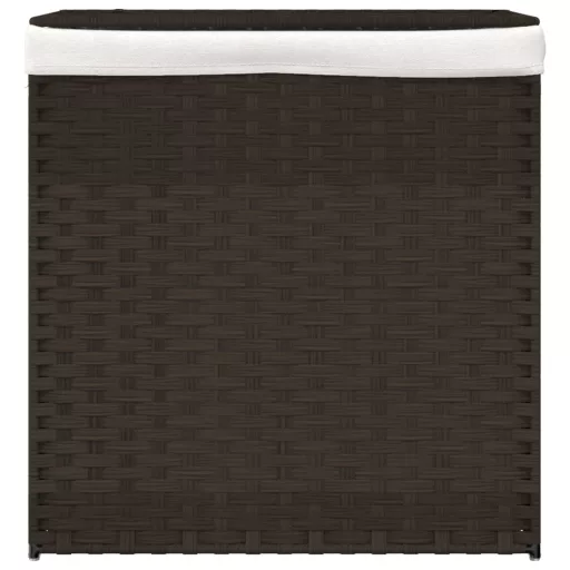 Sötétbarna polyrattan szennyeskosár 2 rekesszel 53x35x57 cm