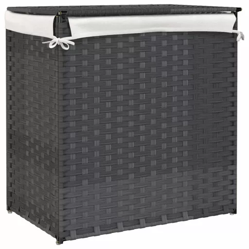 Szürke polyrattan szennyeskosár 2 rekesszel 53x33x57 cm