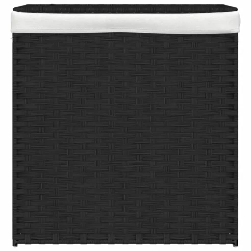 Fekete polyrattan szennyeskosár 2 rekesszel 53x33x57 cm