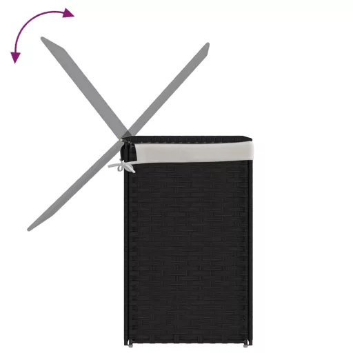 Fekete polyrattan szennyeskosár 2 rekesszel 53x33x57 cm