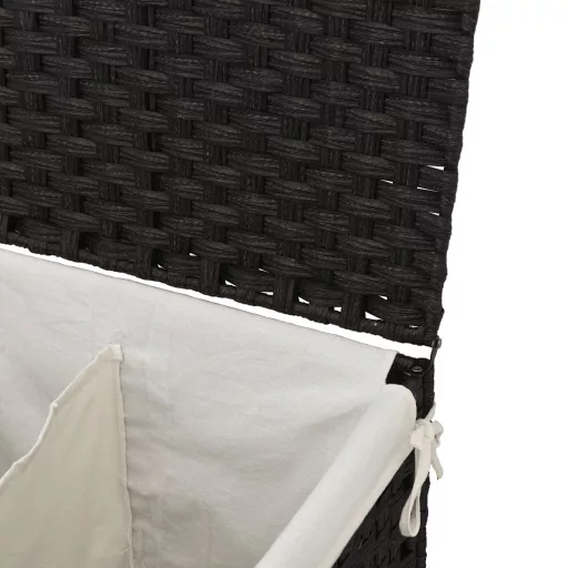 Fekete polyrattan szennyeskosár 2 rekesszel 53x33x57 cm
