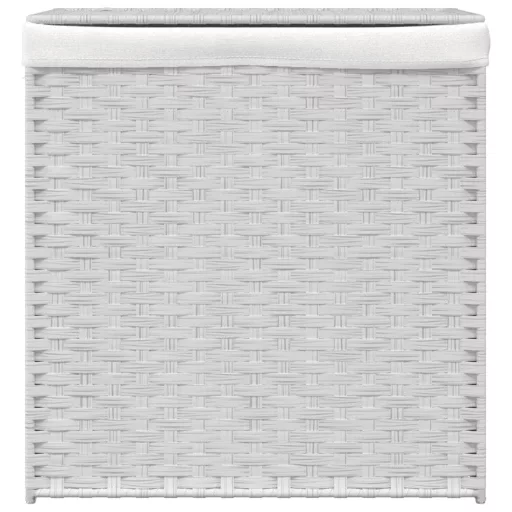 Fehér polyrattan szennyeskosár 2 rekesszel 53x33x57 cm