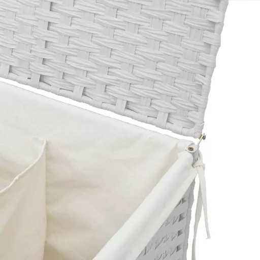 Fehér polyrattan szennyeskosár 2 rekesszel 53x33x57 cm