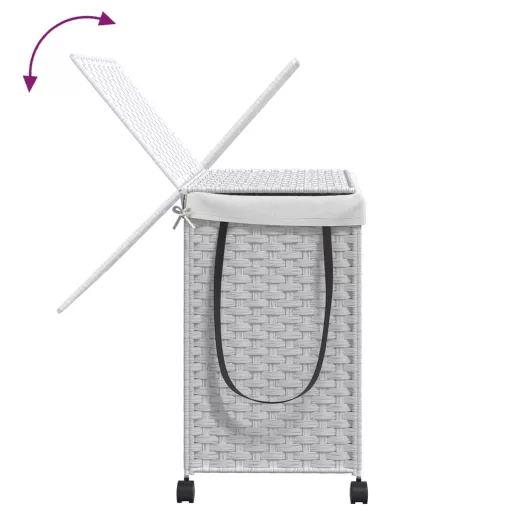 Fehér rattan szennyeskosár kerekekkel 60x35x60,5 cm