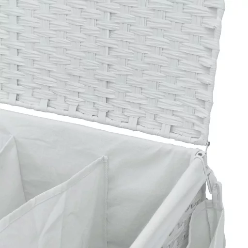 Fehér rattan szennyeskosár kerekekkel 60x35x60,5 cm