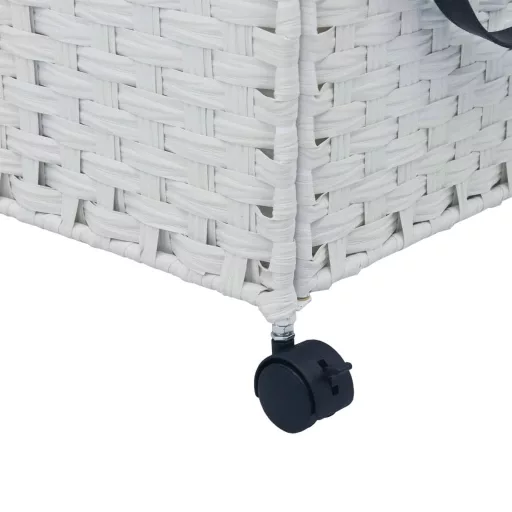 Fehér rattan szennyeskosár kerekekkel 60x35x60,5 cm